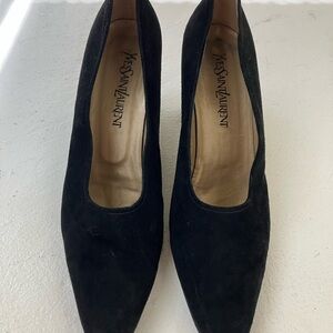 Yves Saint Laurent Black Suede Pointed Toe Pumps